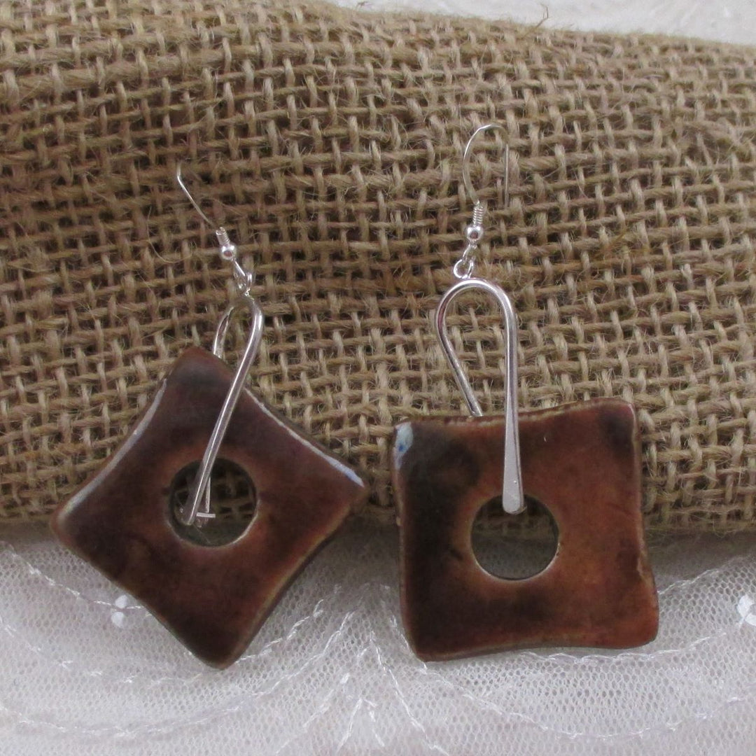Brown Artisan Handmade Ceramic Earrings Raku Glaze - VP's Jewelry  