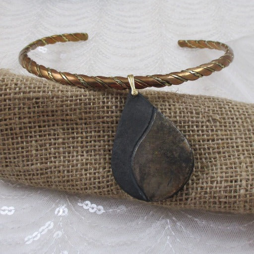 Choker with Statement Large Teardrop Handmade Pendant Raku Glaze - VP's Jewelry
