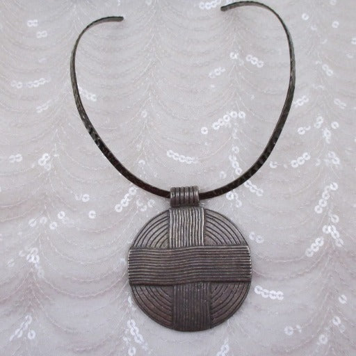 Large Statement Antique Silver Cross Pendant Gunmetal Choker - VP's Jewelry  