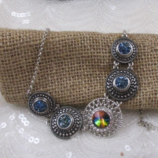 Rainbow Crystal & Navy Blue Crystal Statement Necklace  - VP's Jewelry