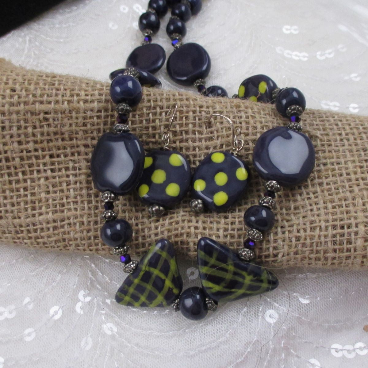 Designer Purple Handmade Kazuri Bead Necklace & Earrings - VP's Jewelry  