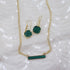 Emerald Green Druzy Bar Pendant on Gold Chain & Earrings - VP's Jewelry