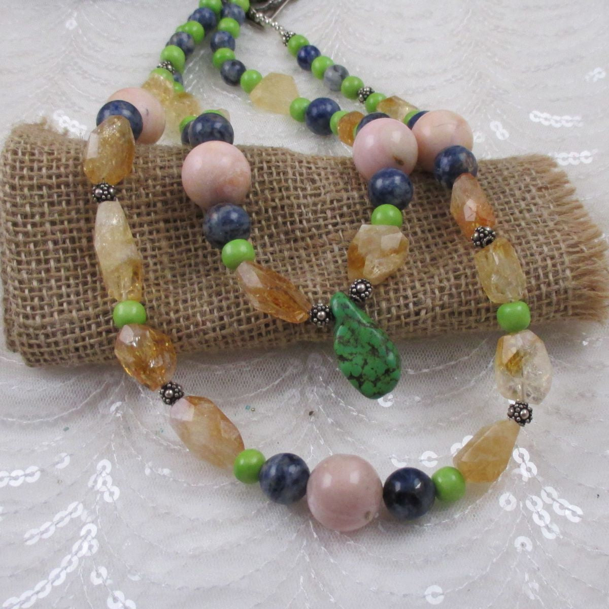 Handcrafted Big Bold Double Strand Multi-Gemstone Statement Necklace - VP's Jewelry
