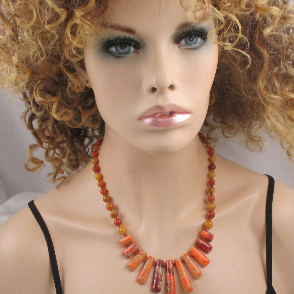 Orange Bib Gemstone Necklace - VP's Jewelry