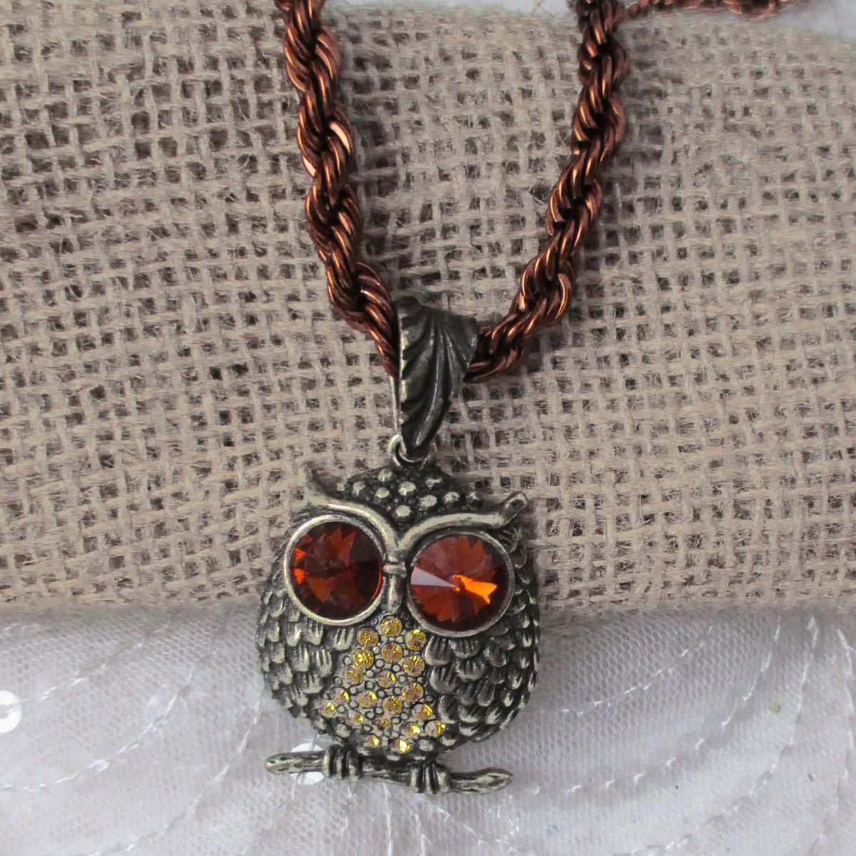 Antique Brass Owl Pendant on Copper Chain Necklace - VP's Jewelry