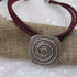 Big Silver Pendant on Maroon Cotton Cord Necklace Statement Pendant - VP's Jewelry  