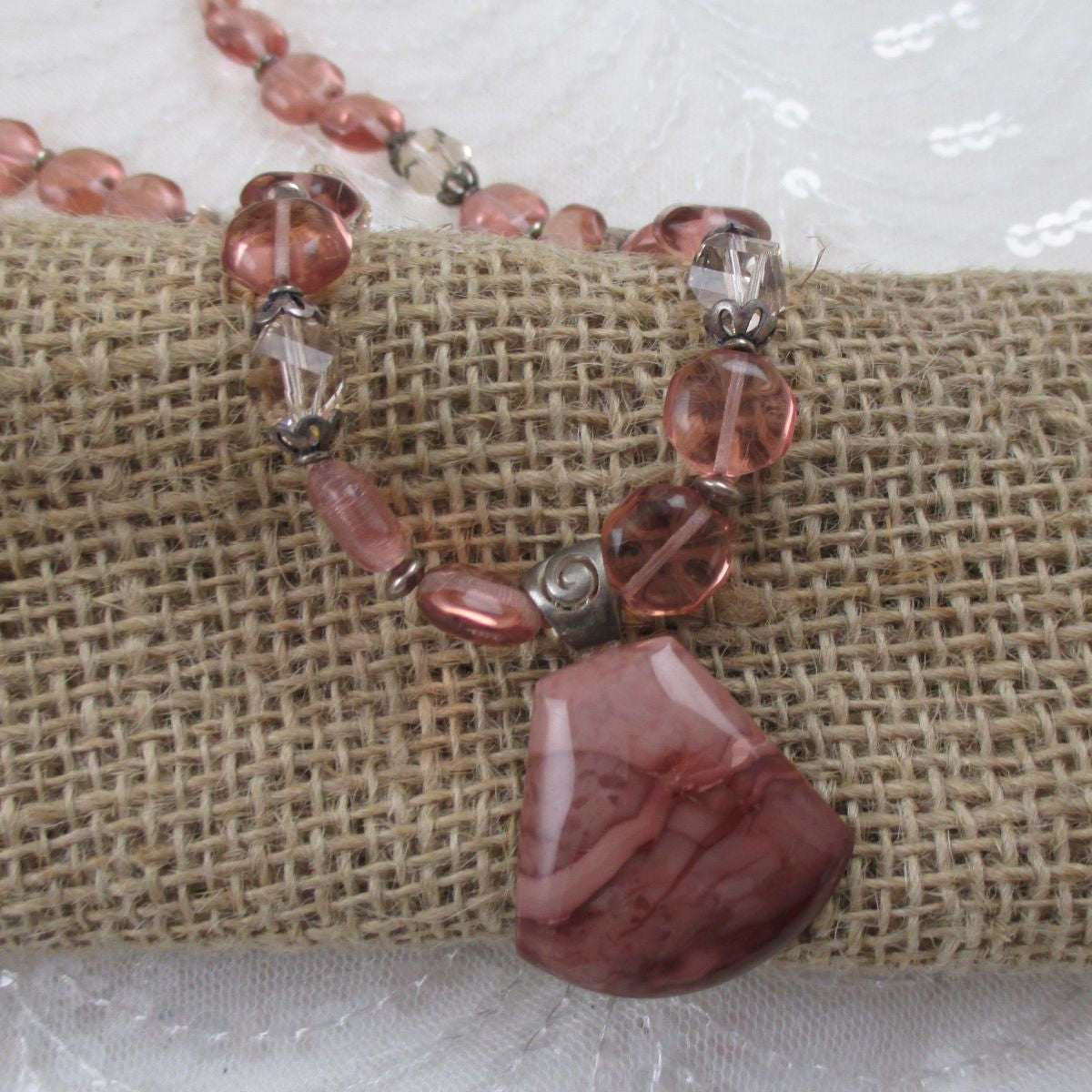 Rose Quartz Crystal Necklace with Imperial Jasper Pendant - VP's Jewelry