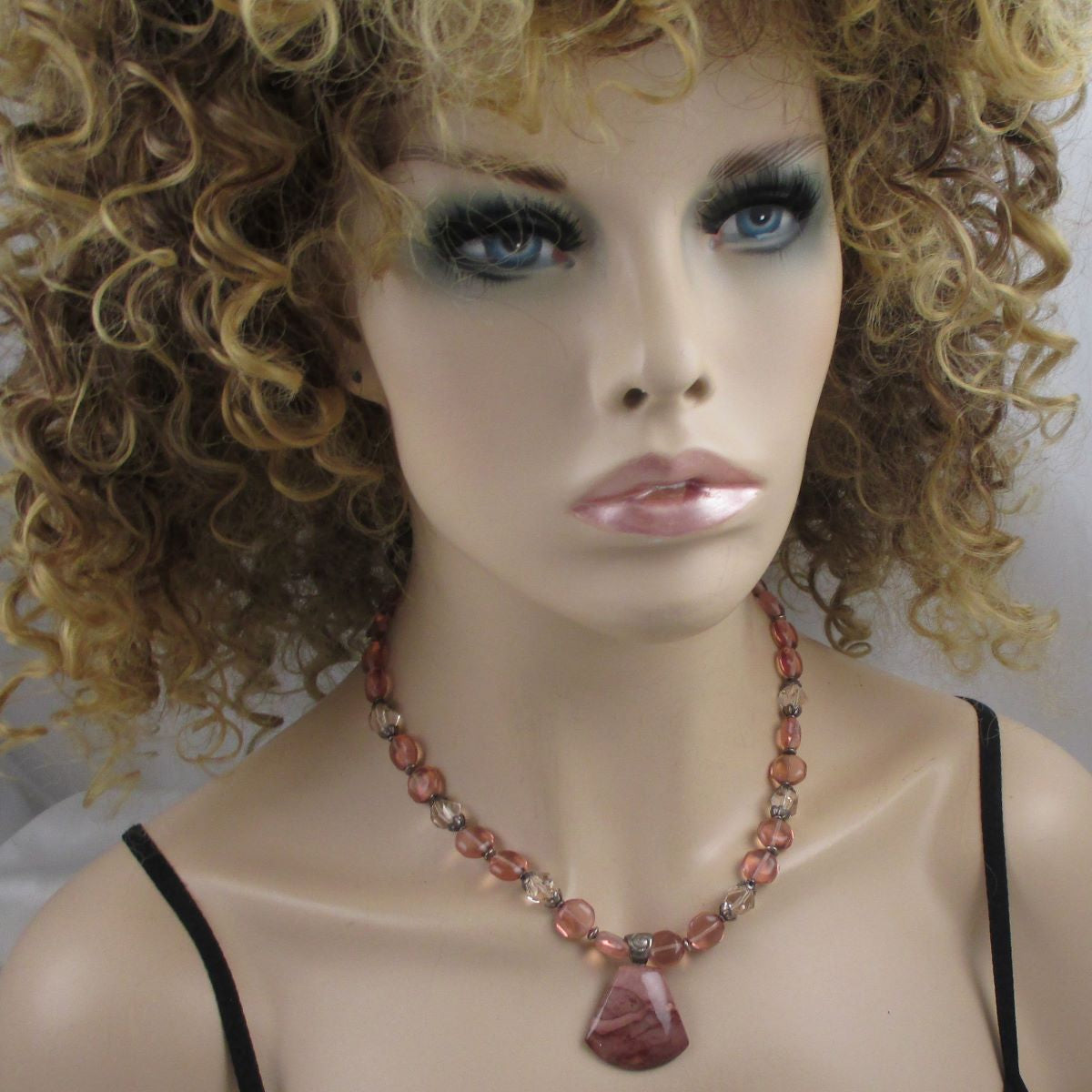 Rose Quartz Crystal Necklace with Imperial Jasper Pendant - VP's Jewelry