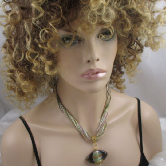 Multi Strand Necklace with Handmade Artisan Bead Pendant - VP's Jewelry