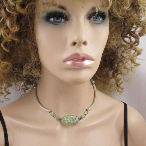 Green Handmade Artisan Bead & Silver Necklace and Earrings - VP's Jewelry  