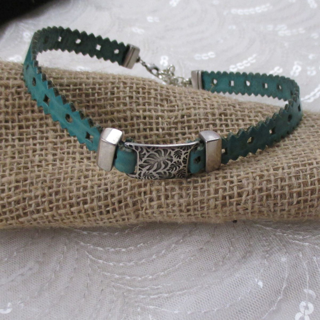 Turquoise Leather Ribbon Choker Necklace Minimalist Style - VP's Jewelry