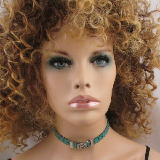 Turquoise Leather Ribbon Choker Necklace Minimalist Style - VP's Jewelry
