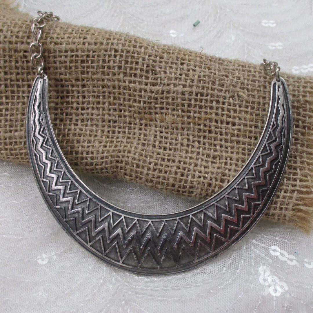 Affordable Silver Bib Necklace with Large Tribal Focus - VP's Jewelry