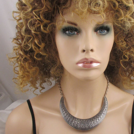 Affordable Silver Bib Necklace with Large Tribal Focus - VP's Jewelry