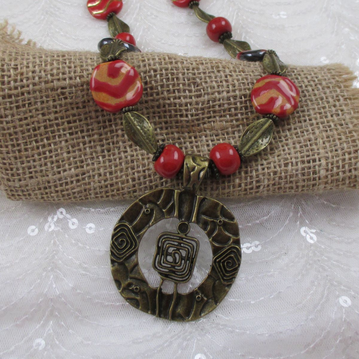 Fair Trade Kazuri and Brass Pendant Necklace Causal - VP's Jewelry