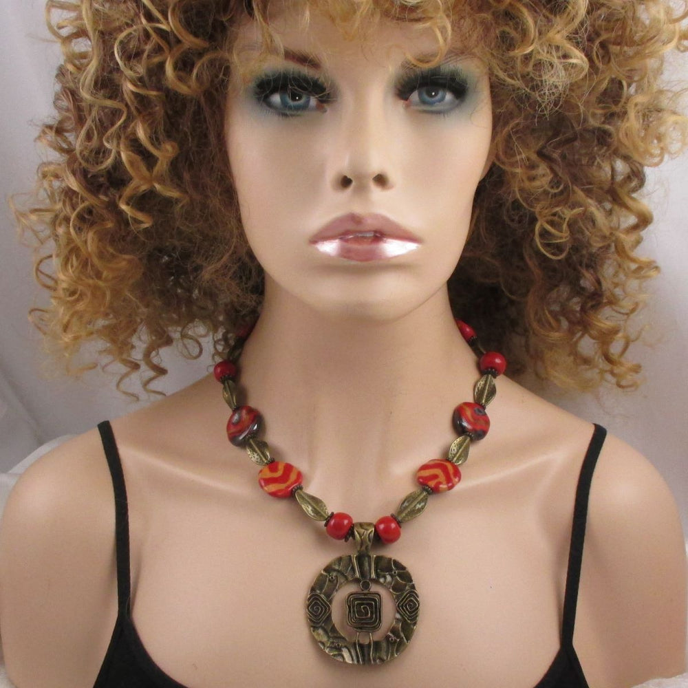Fair Trade Kazuri and Brass Pendant Necklace Causal - VP's Jewelry