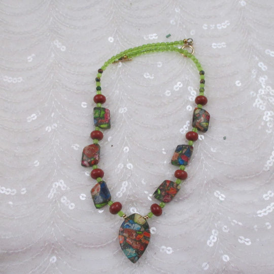 Multi Gemstone Jasper and Peridot Pendant Necklace - VP's Jewelry