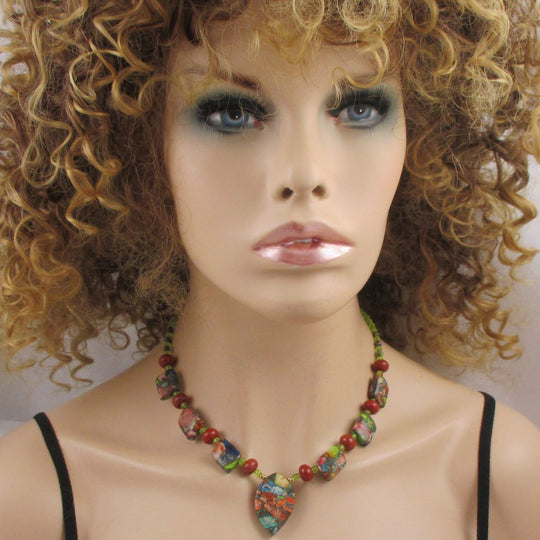 Multi Gemstone Jasper and Peridot Pendant Necklace - VP's Jewelry