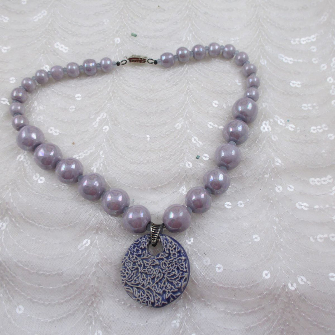 Lilac Kazuri Bead Necklace with Handmade Swazi Pendant - VP's Jewelry 