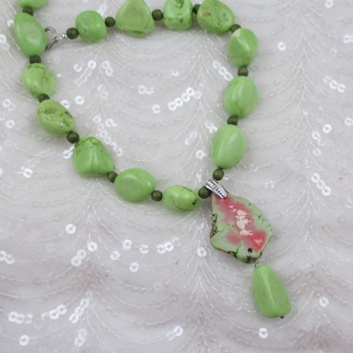 Lime Green Gemstone Nugget Necklace with Pendant - VP's Jewelry