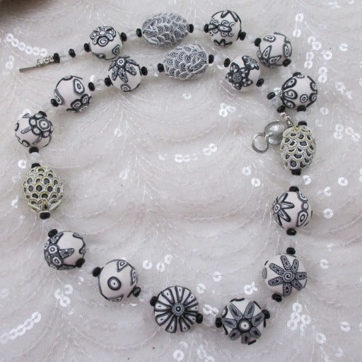 Handmade White and Black Necklace Fair Trade Beads - VP's Jewelry