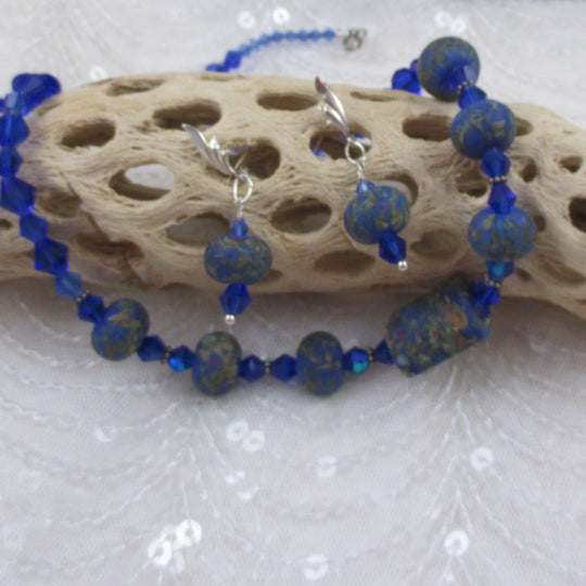 Midnight Blue Handmade Artisan Bead Necklace & Earrings - VP's Jewelry  