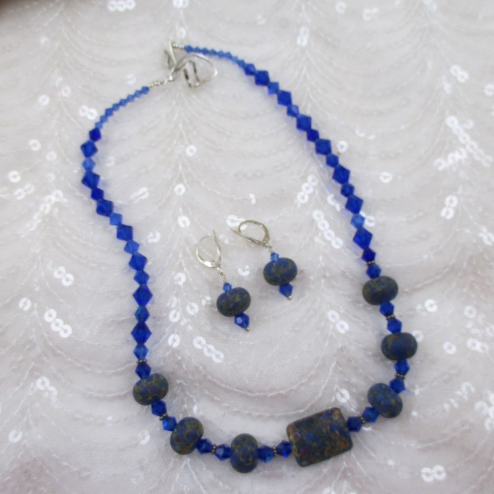 Midnight Blue Handmade Artisan Bead Necklace & Earrings - VP's Jewelry  