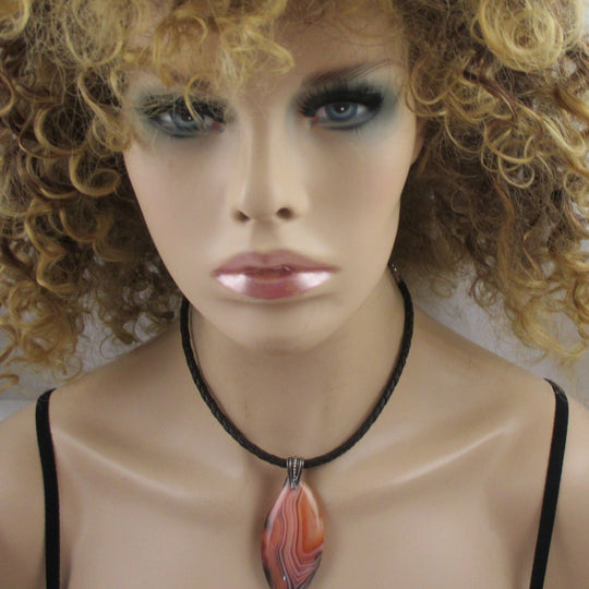 Agate Pendant Necklace on Leatherette Cord - VP's Jewelry