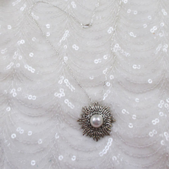 Pearl Sunburst & Sterling Silver  Pendant Necklace