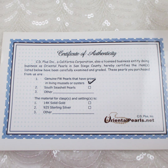 Certificate  for Pearl  used in tpearl Sunburst Pendant