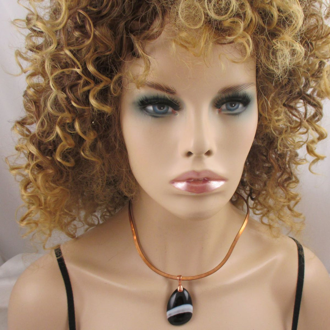 Black Agate Pendant Copper Neck Wire Necklace - VP's Jewelry