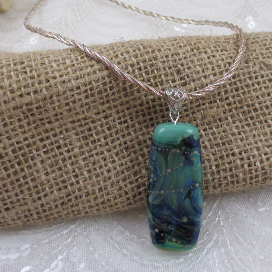 Aqua Designer Handmade Bead Pendant Necklace Sterling Silver Chain - VP's Jewelry