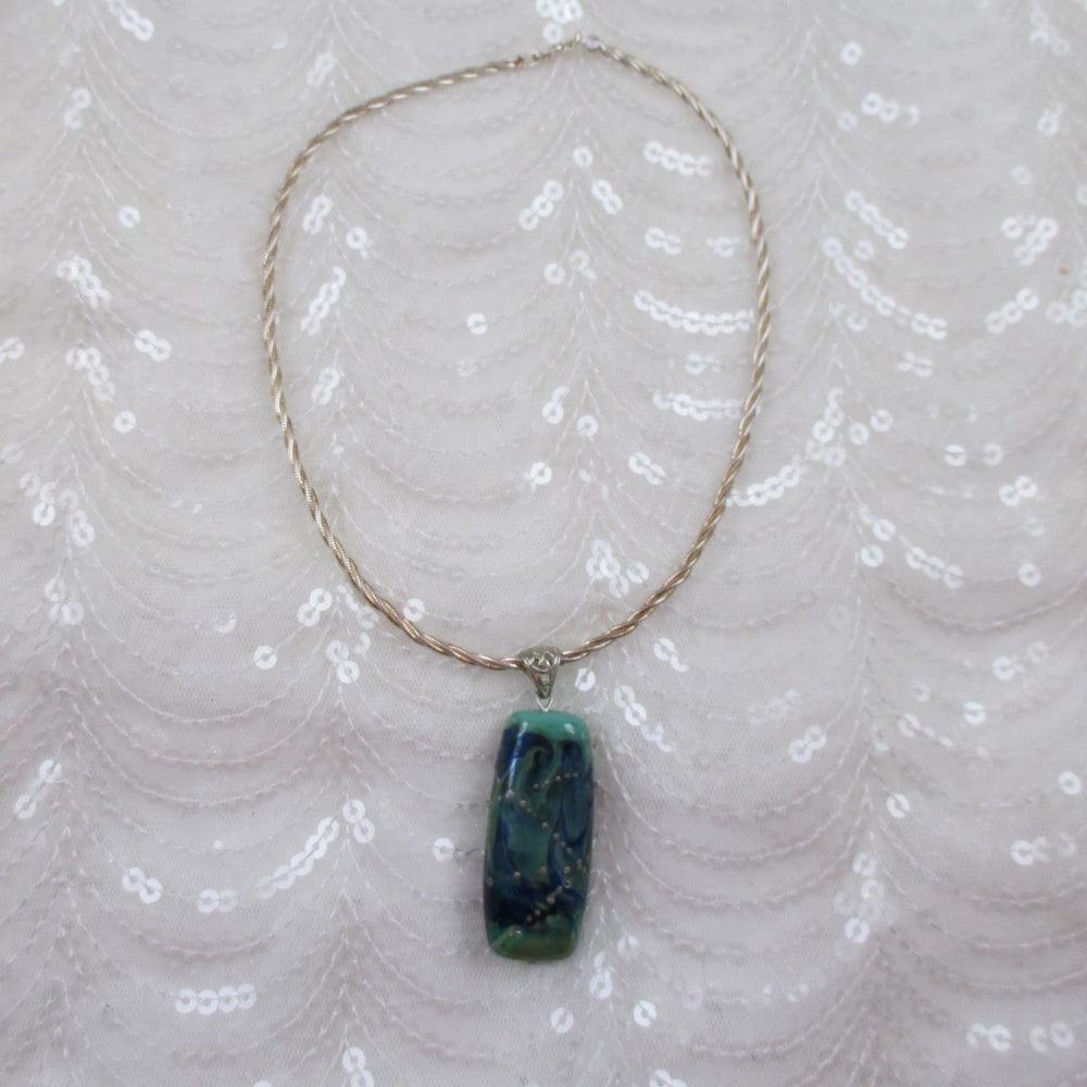 Aqua Designer Handmade Bead Pendant Necklace Sterling Silver Chain - VP's Jewelry