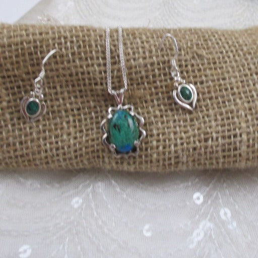 Chrysocolla Gemstone Pendant Necklace and Earrings - VP's Jewelry