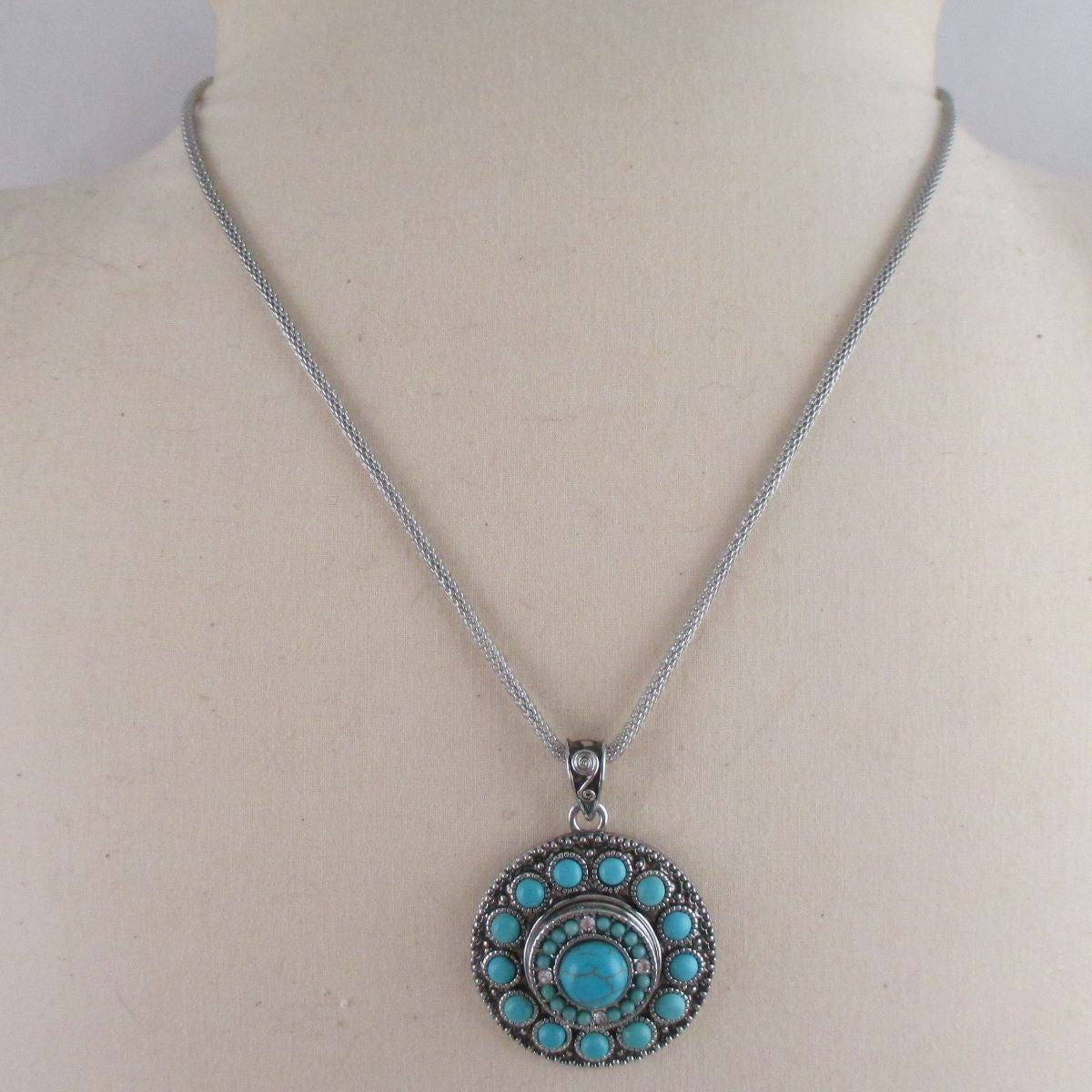 Multi-stoned Turquoise & Silver Pendant Necklace - VP's Jewelry