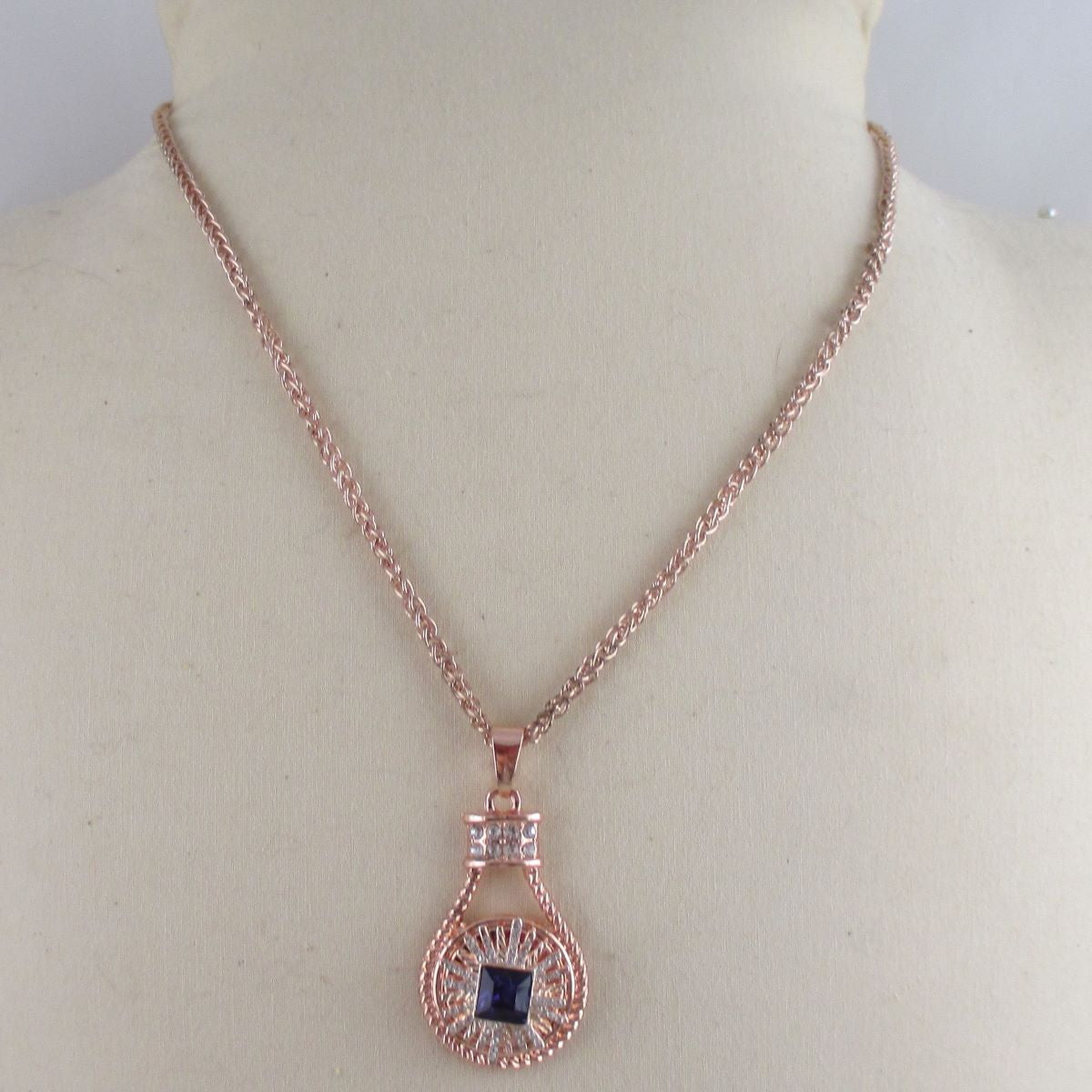 Purple Tanzanite & Rhinestone Exquisite Rose Gold Pendant Necklace - VP's Jewelry