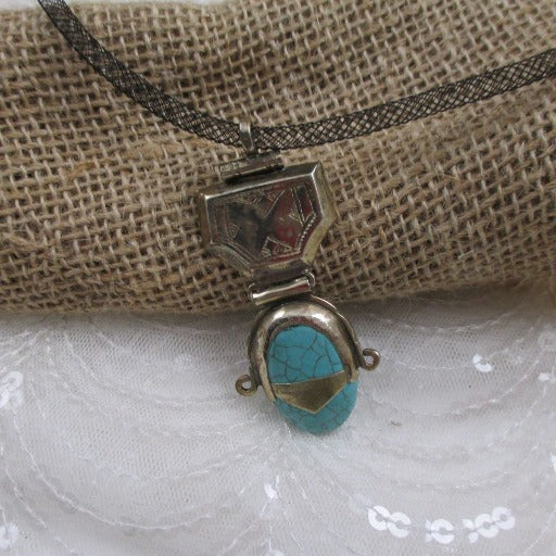 African Antique Silver & Turquoise Pendant Necklace - VP's Jewelry