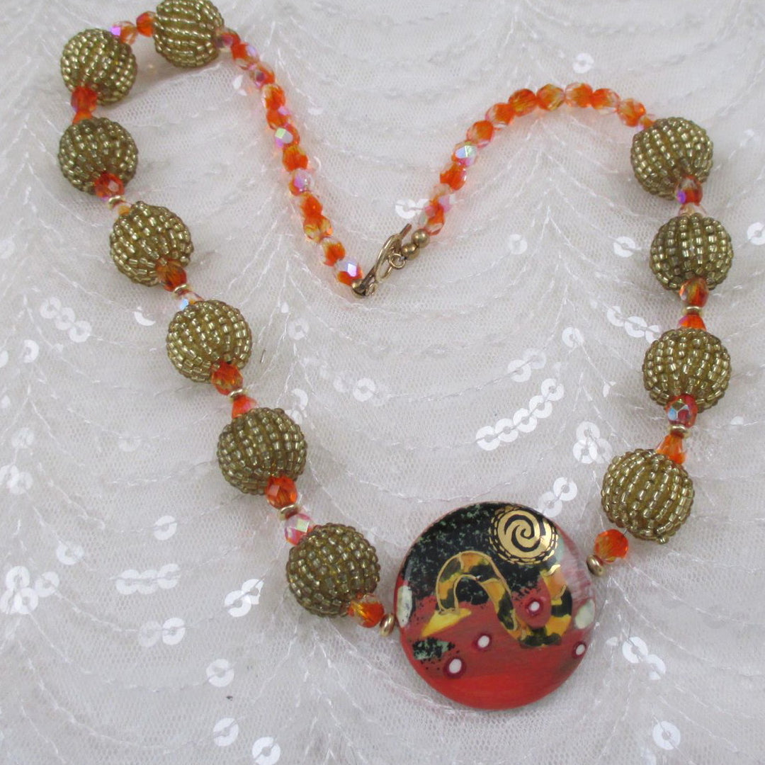 Exquisite Orange Handmade Artisan Bead Necklace - VP's Jewelry  