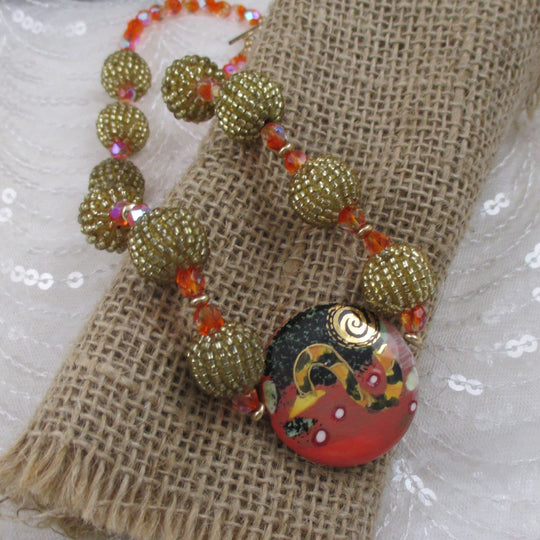 Exquisite Orange Handmade Artisan Bead Necklace - VP's Jewelry  