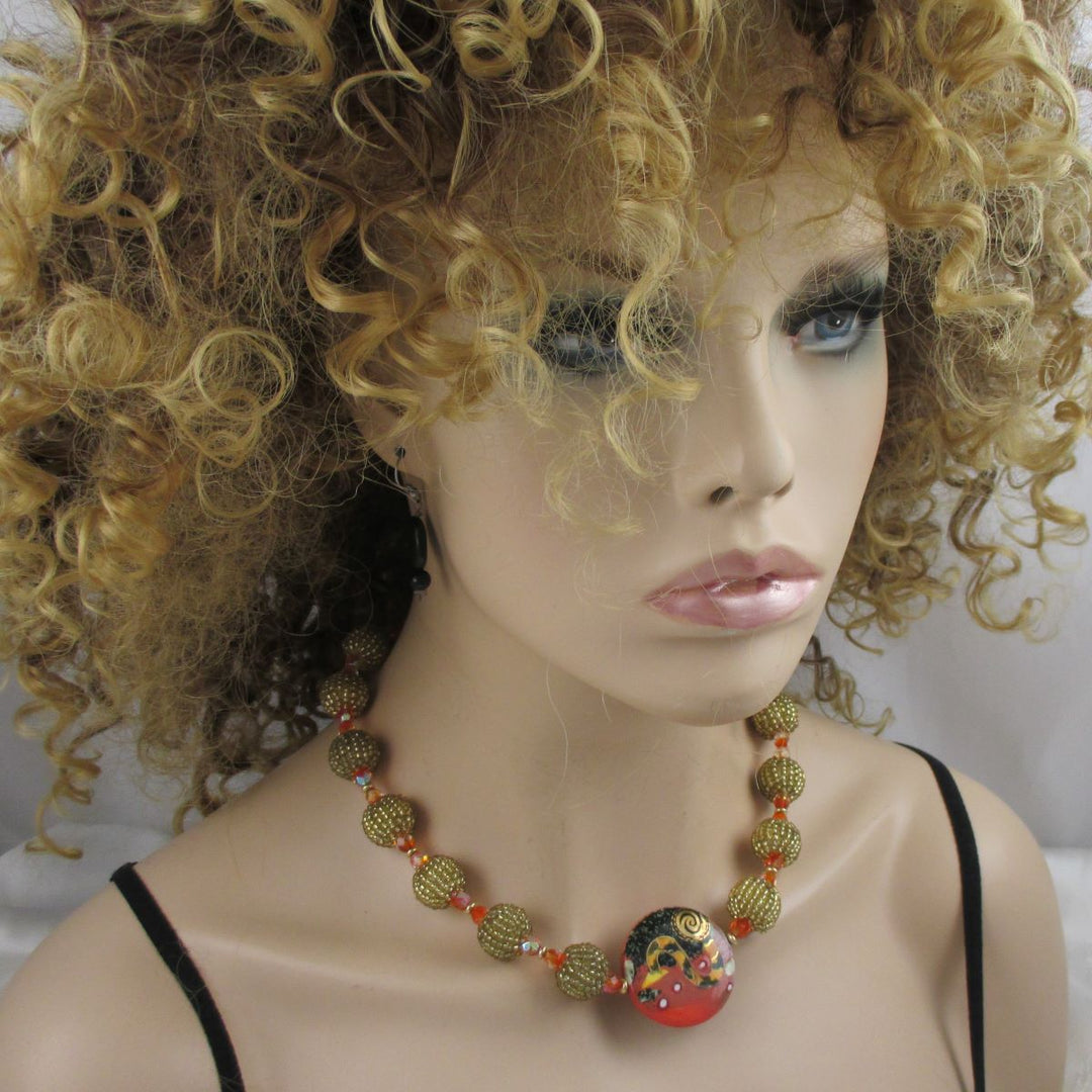 Exquisite Orange Handmade Artisan Bead Necklace