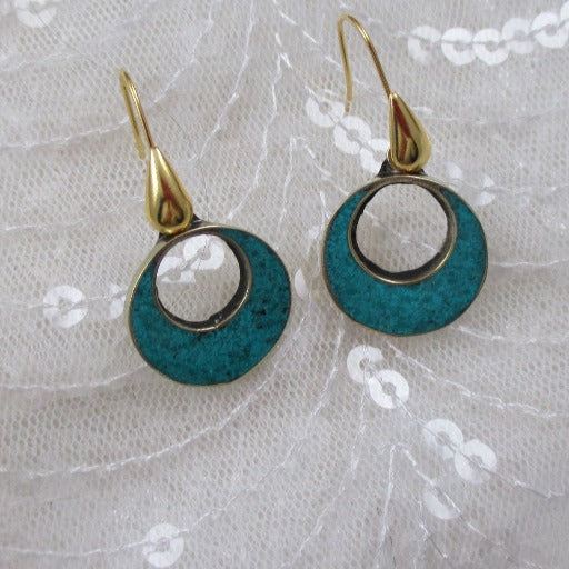 Turquoise Inlay Gold Hoop Earrings - VP's Jewelry