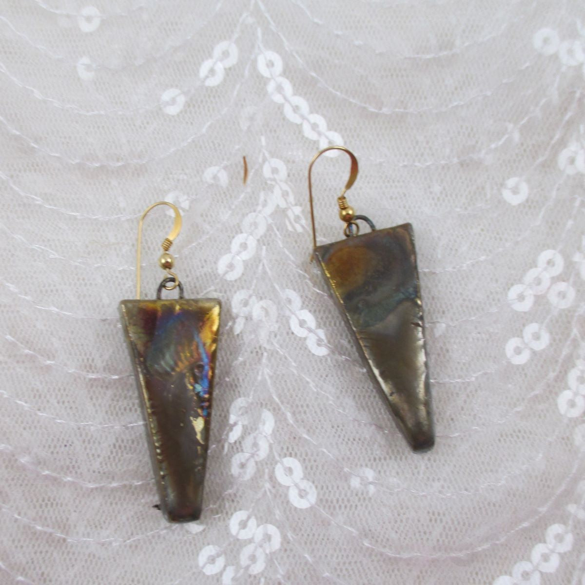 Coppery Gold Metallic Artisan Handmade Earrings Raku Glaze - VP's Jewelry  