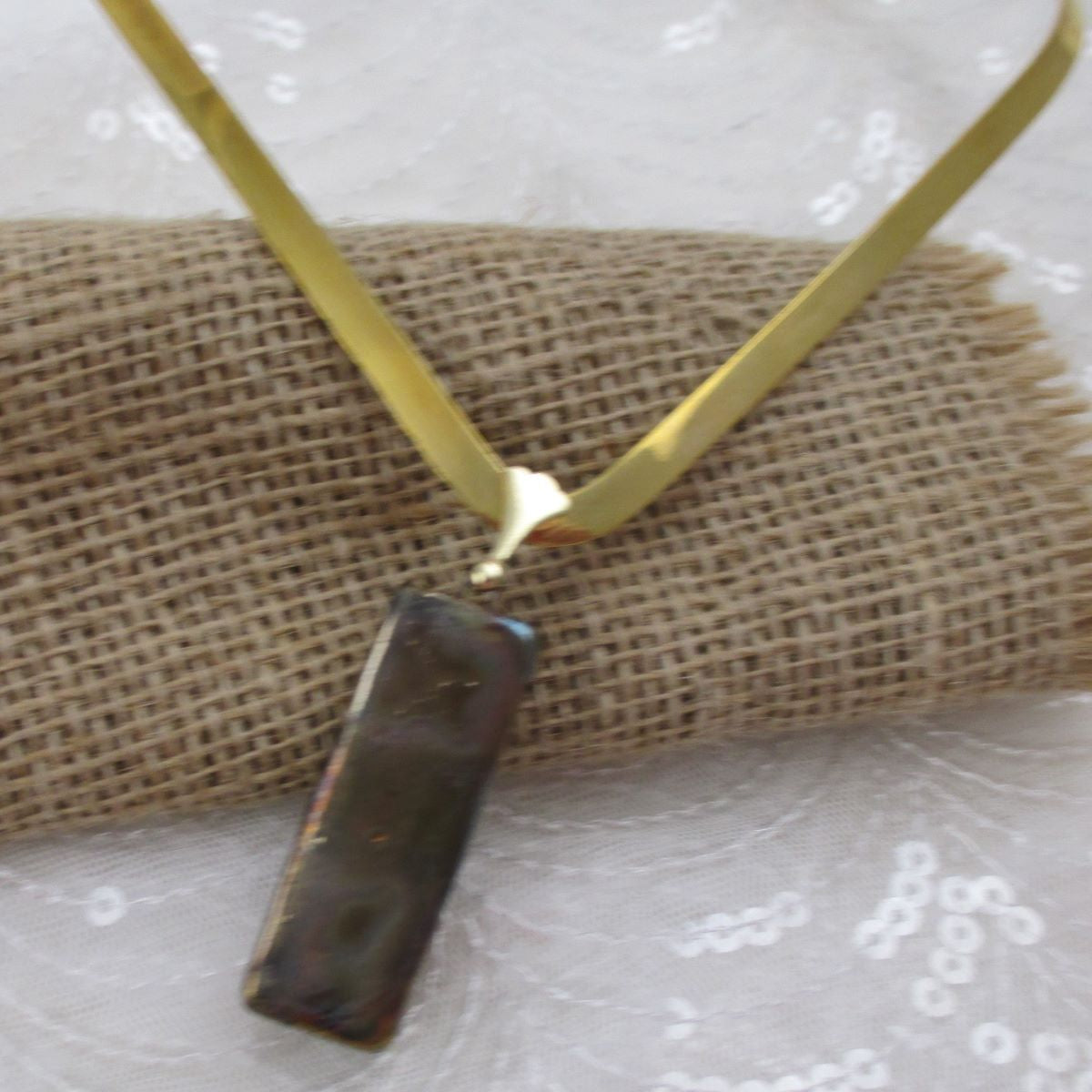 Gold Ceramic Artisan Handmade Pendant on Gold Choker - VP's Jewelry