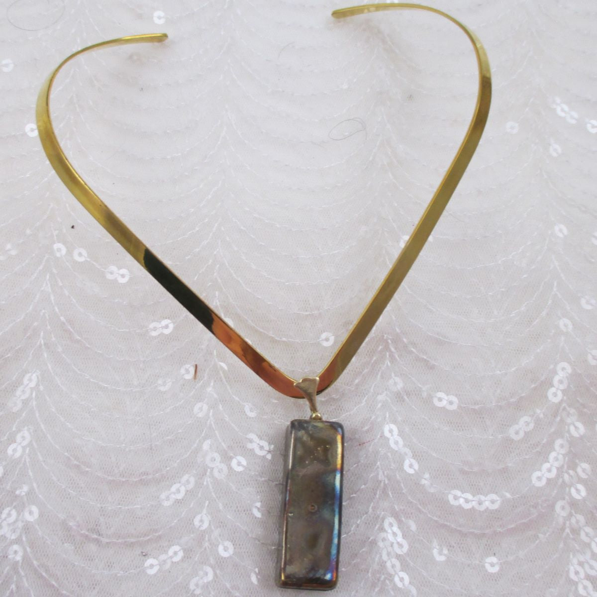 Gold Ceramic Artisan Handmade Pendant on Gold Choker - VP's Jewelry