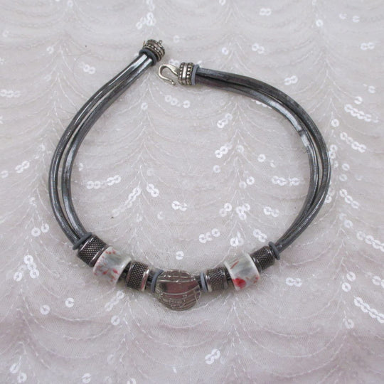 Silver Metallic Cord Silver & Ceramic Handmade Necklace - VP's Jewelry