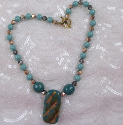Handmade African Kazuri Pendant Necklace in Kazuri Peacock - VP's Jewelry