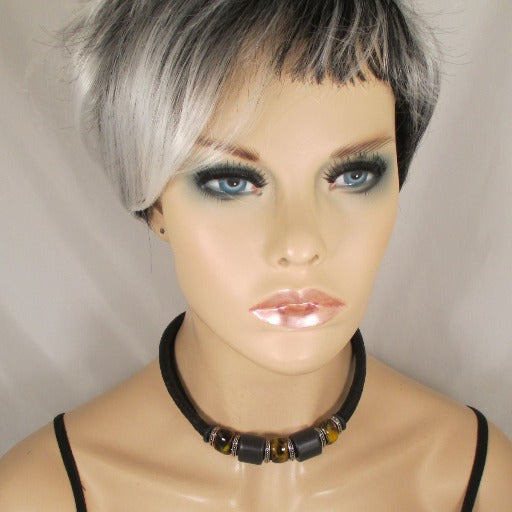 Handmade Black Beads on Black Metallic Cord Necklace - VP's Jewelry