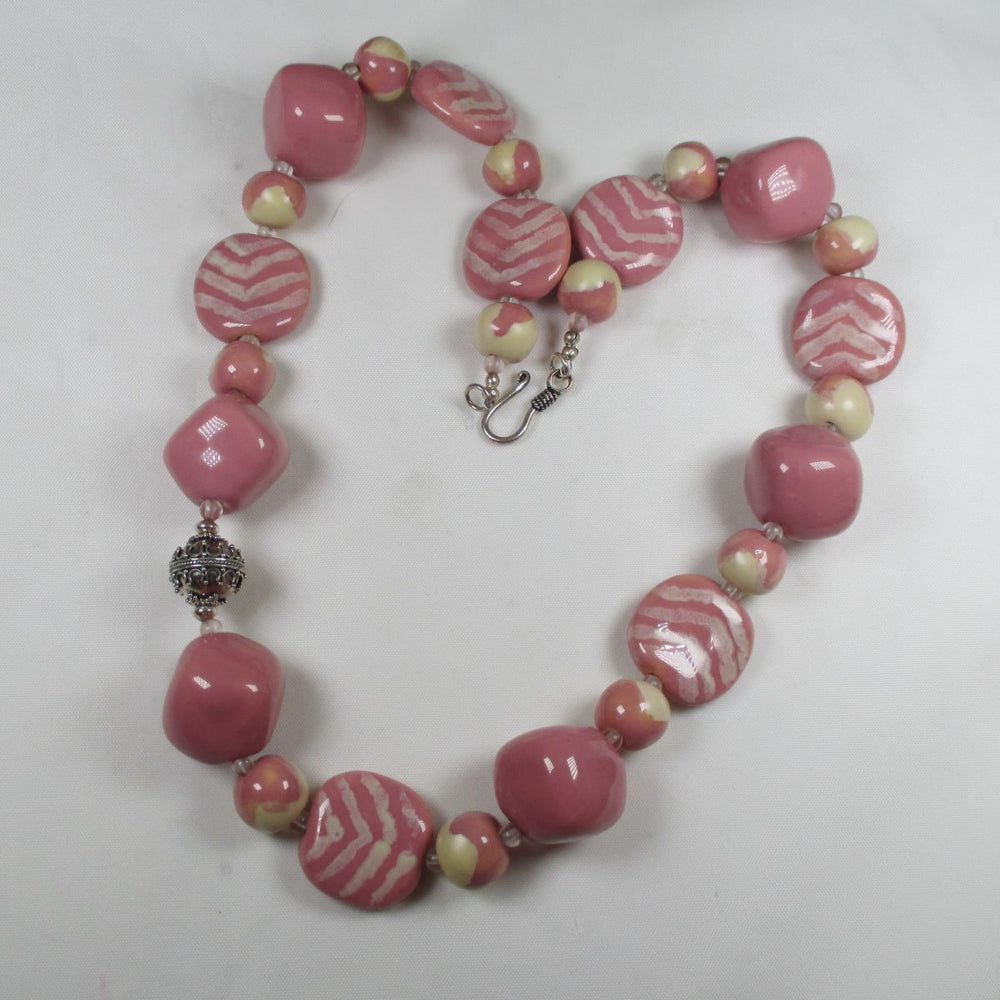 Large Kazuri Necklace Big Bold Pink Handmade Beads - VP's Jewelry