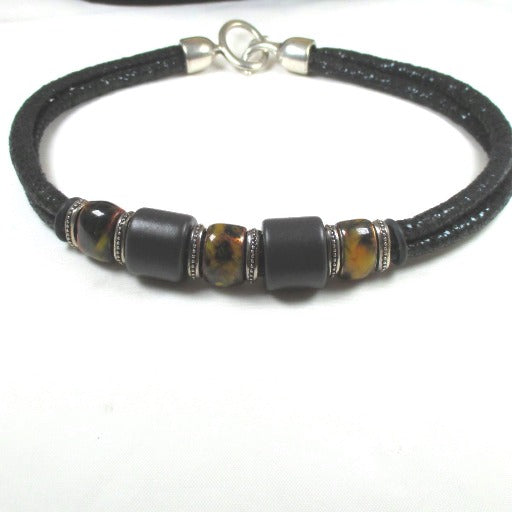 Handmade Black Beads on Black Metallic Cord Necklace - VP's Jewelry
